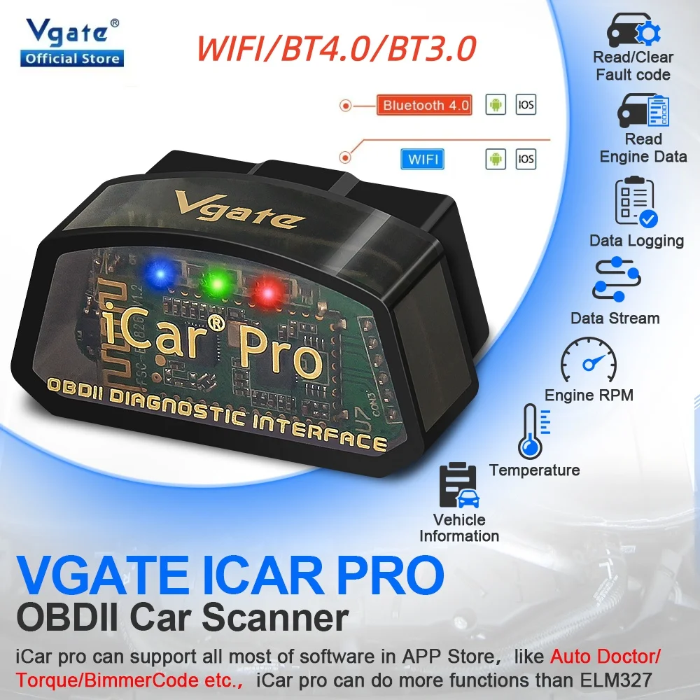 Vgate iCar Pro ELM327 V2.3 OBD 2 Car Diagnostic Tool WIFI BT4.0 for IOS/Android BT3.0 ODB2 Scanner Code Reader PK ELM 327 V1.5
Vgate iCar Pro ELM327 V2.3 OBD 2 Car Diagnostic Tool WIFI BT4.0 for IOS/Android BT3.0 ODB2 Scanner Code Reader PK ELM 327 V1.5