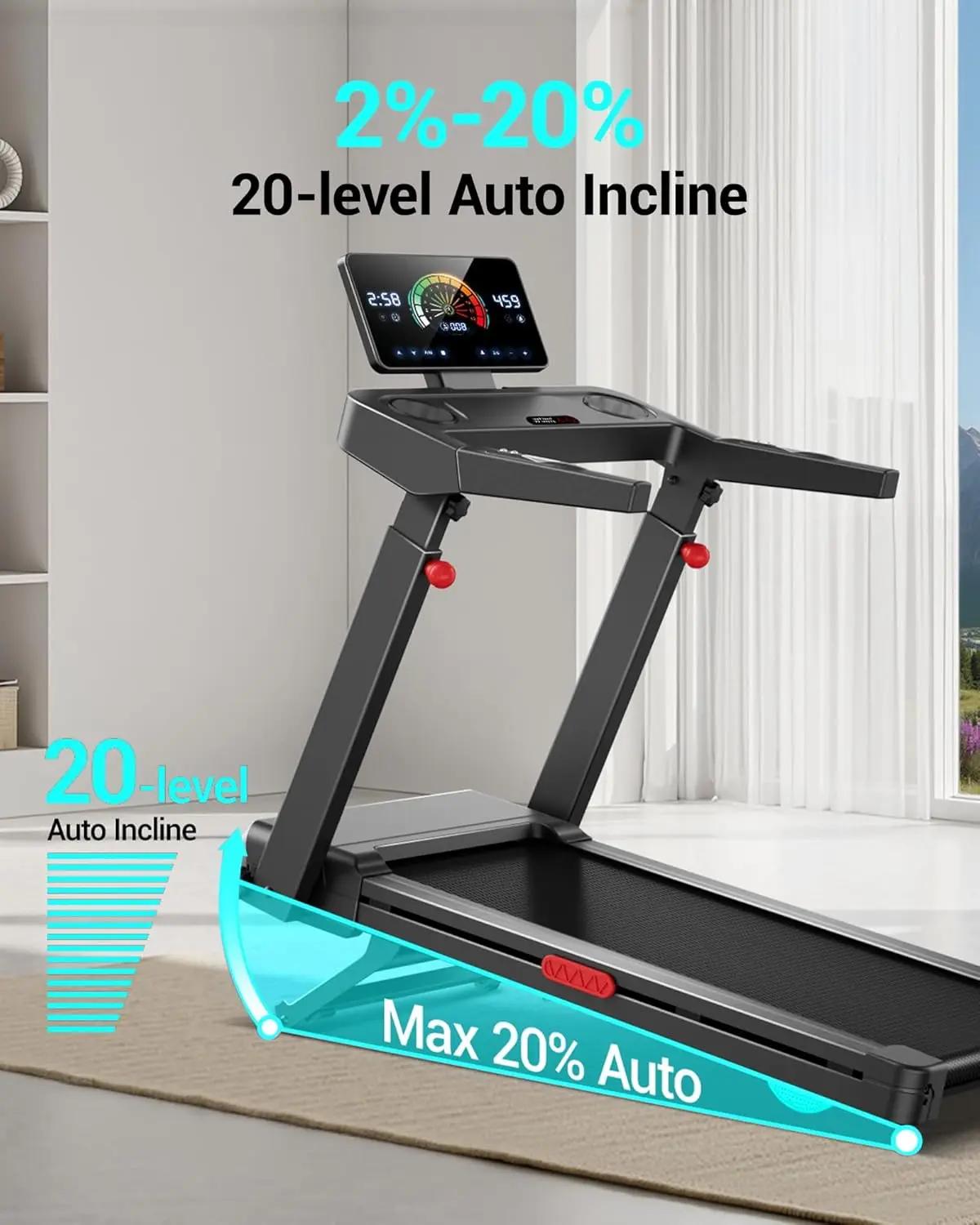 Auto Incline 2-20% Foldable Treadmill, 400lbs, Adjustable Handle, 42.5x16in Wide Belt, 3.5HP, 0.6-8.7MPH for Home, Custom
Auto Incline 2-20% Foldable Treadmill, 400lbs, Adjustable Handle, 42.5x16in Wide Belt, 3.5HP, 0.6-8.7MPH for Home, Custom