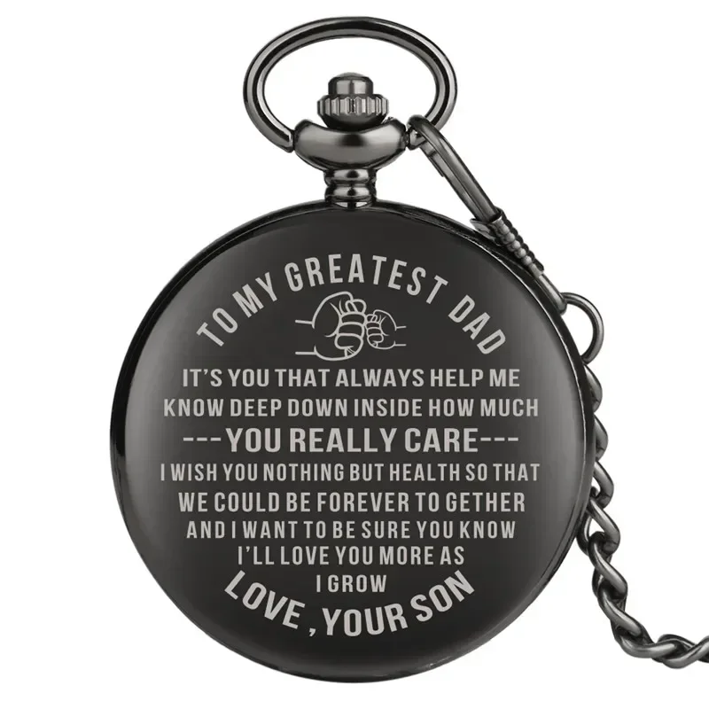 Creative I LOVE YOU To My Dad Theme Men's Quartz Pocket Watch Souvenir Gifts for Father Pendant Chain Arabic Number Clock
Creative I LOVE YOU To My Dad Theme Men's Quartz Pocket Watch Souvenir Gifts for Father Pendant Chain Arabic Number Clock