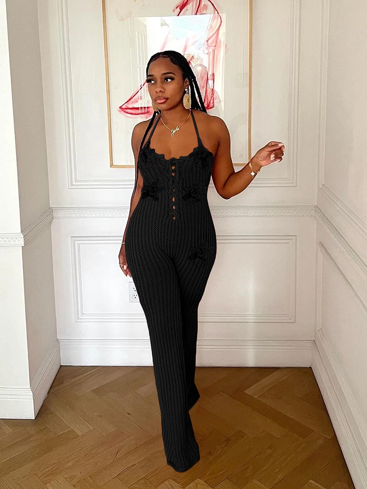 Insglas Vacation Jumpsuit Women Halter Knitted Backless Lace-Up Flower Applique Sleeveless 2025 Summer Trend Classic Overalls
Insglas Vacation Jumpsuit Women Halter Knitted Backless Lace-Up Flower Applique Sleeveless 2025 Summer Trend Classic Overalls