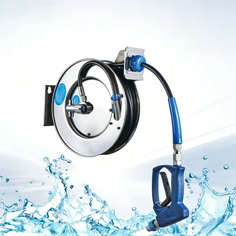 Stainless Steel Hose Reel with Swing Bracket Double Temperature Check Valve Open Hose Reel