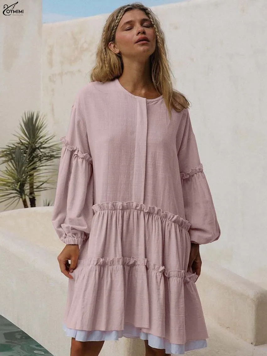 Oymimi Casual Pink Cotton Women's Dress Fashion O-Neck Long Sleeve Button Dresses Fashion Patchwork Loose Mini Dresses Female
Oymimi Casual Pink Cotton Women's Dress Fashion O-Neck Long Sleeve Button Dresses Fashion Patchwork Loose Mini Dresses Female