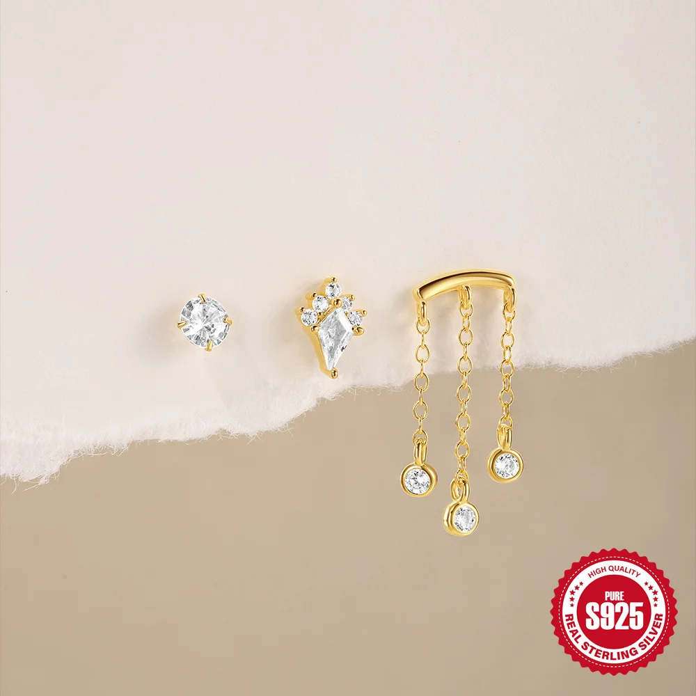 BOAKO 925 Sterling Silver Earrings 1pc For Women Geometric Zircon 18k Gold Flat Head Thread Puncture Earring Ins Style Jewelry
BOAKO 925 Sterling Silver Earrings 1pc For Women Geometric Zircon 18k Gold Flat Head Thread Puncture Earring Ins Style Jewelry