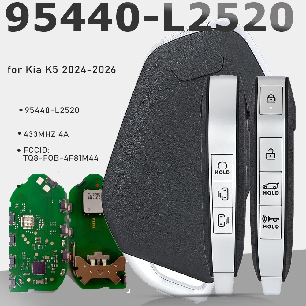 KEYECU 95440-L2520 Умный дистанционный ключ FOB 7 кнопок 433 МГц 4A Keyless Go без ключа для Kia K5 2024
KEYECU 95440-L2520 Умный дистанционный ключ FOB 7 кнопок 433 МГц 4A Keyless Go без ключа для Kia K5 2024