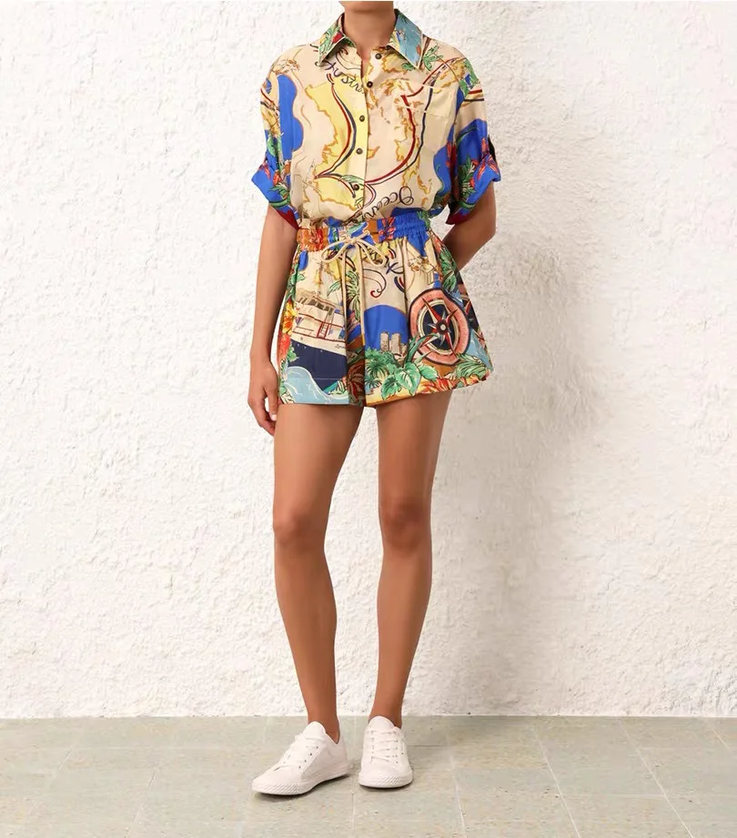 2025 vacation style two-piece set single-breasted loose cotton top + wide-leg lace-up pocket shorts
2025 vacation style two-piece set single-breasted loose cotton top + wide-leg lace-up pocket shorts