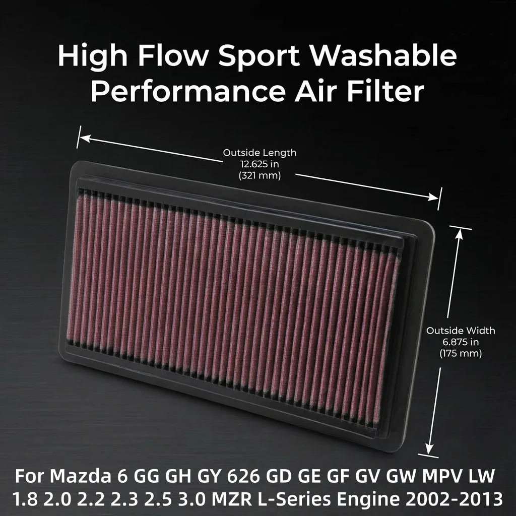 For Mazda 6 GG GH GY 626 GD GE GF GV GW MPV LW 1.8 2.0 2.2 2.3 2.5 3.0 MZR L-Series Engine 2002-2013 High Flow Sport Air Filter
For Mazda 6 GG GH GY 626 GD GE GF GV GW MPV LW 1.8 2.0 2.2 2.3 2.5 3.0 MZR L-Series Engine 2002-2013 High Flow Sport Air Filter