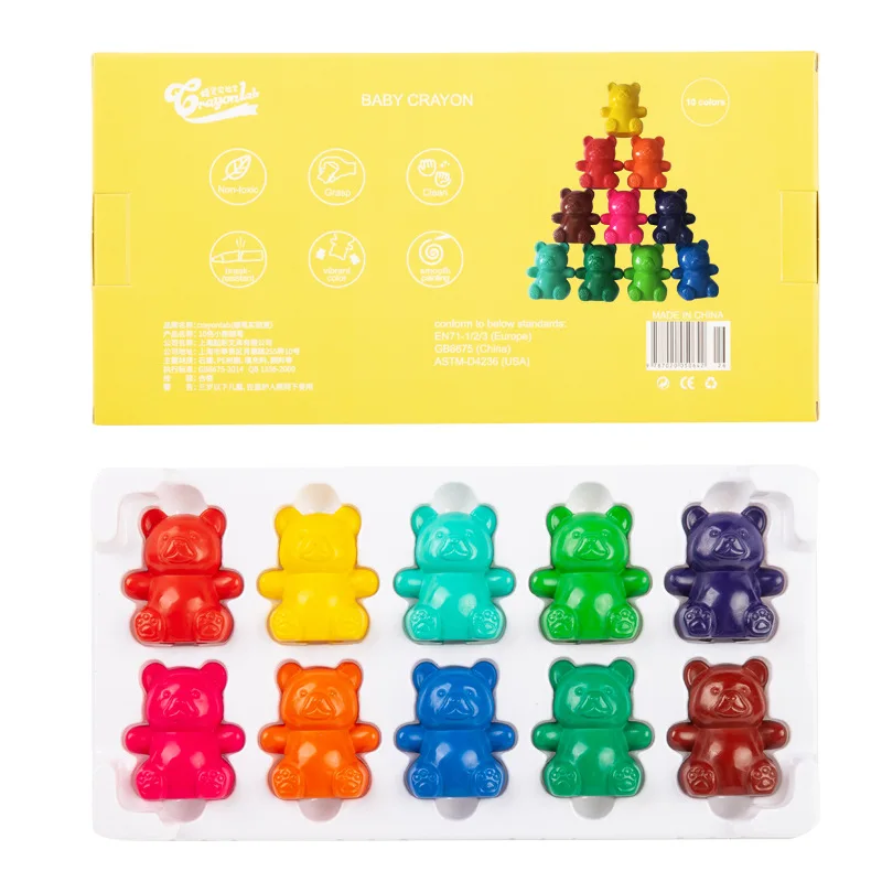 10-Color Creative Bear Shape Crayon Student Painting Non-stick Non-toxic High-quality Oil Pastel School Stationery Art Supplies
10-Color Creative Bear Shape Crayon Student Painting Non-stick Non-toxic High-quality Oil Pastel School Stationery Art Supplies