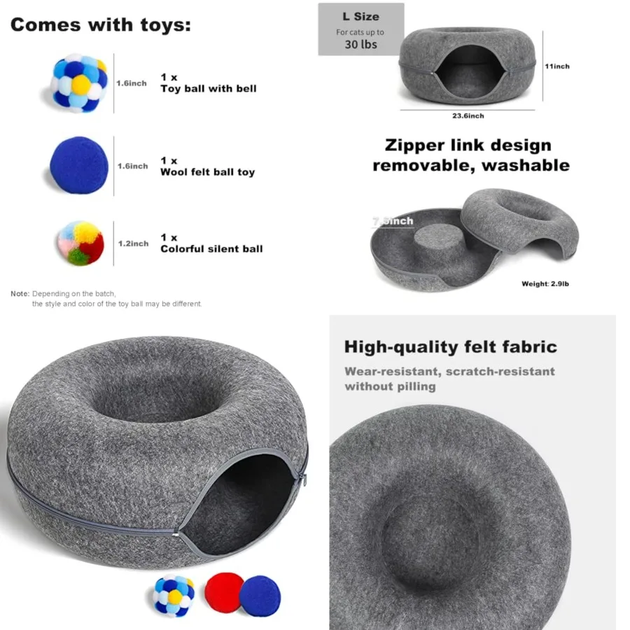 arge Cat Tunne Bed for Indoor Cats with 3 Toys, Scratch Resistant Donut Cat Bed, Up to 30 bs 24x24x11
arge Cat Tunne Bed for Indoor Cats with 3 Toys, Scratch Resistant Donut Cat Bed, Up to 30 bs 24x24x11