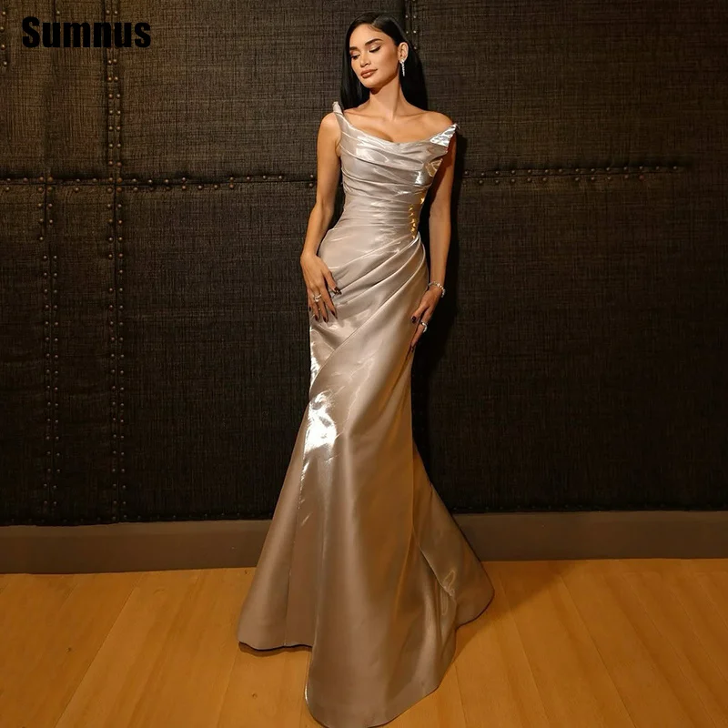 Sumnus Elegant Mermaid Evening Dresses Silver Pleats Boat Neck Silk Satin Formal Gala Dresses فساتين سهرة Customized
Sumnus Elegant Mermaid Evening Dresses Silver Pleats Boat Neck Silk Satin Formal Gala Dresses فساتين سهرة Customized