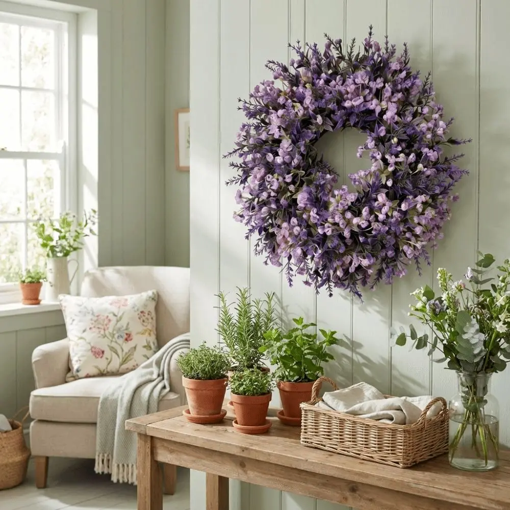 Lifelike Artificial Lavender Wreath Fresh Handmade Fake Flower Wreath Plastic Vivid Colors Simulated Garland Wedding Decoration
Lifelike Artificial Lavender Wreath Fresh Handmade Fake Flower Wreath Plastic Vivid Colors Simulated Garland Wedding Decoration