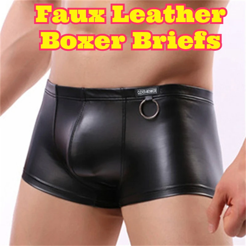 Men Faux Leather Boxer Briefs Low Rise Patent Leather Underwear Metal Ring Decor Sexy Stylish Soft Comfortable Nightclub Party
Men Faux Leather Boxer Briefs Low Rise Patent Leather Underwear Metal Ring Decor Sexy Stylish Soft Comfortable Nightclub Party