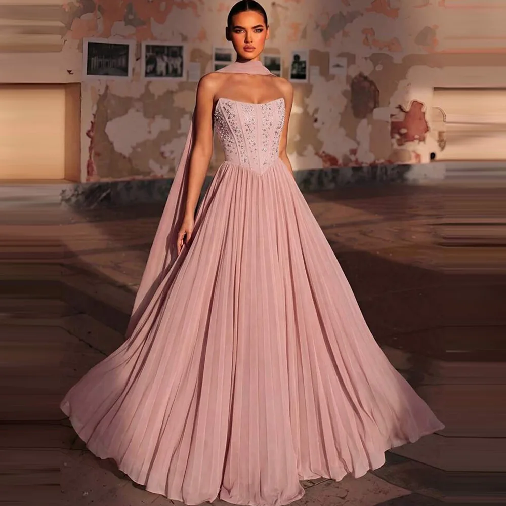 High Quality Chiffon A-Line Celebrity Gowns Charming Pearls and Crystal Customized Robe de soirée Simple Strapless Evening Dress
High Quality Chiffon A-Line Celebrity Gowns Charming Pearls and Crystal Customized Robe de soirée Simple Strapless Evening Dress