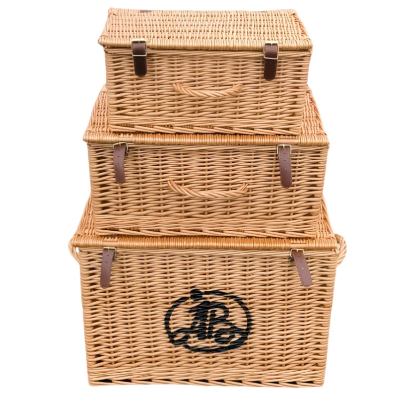 3 Piece Set of Full Willow Hamper Basket Wicker Gift Packing Basket Set with Real Leather Logo or UV Print Logo
3 Piece Set of Full Willow Hamper Basket Wicker Gift Packing Basket Set with Real Leather Logo or UV Print Logo