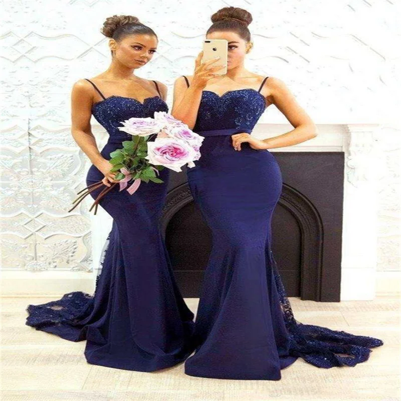 Mermaid Wedding Party Dress Lace Applique spaghetti strap Bridesmaid Dresses Long Eleganit Wedding Guest Dresses Customized
Mermaid Wedding Party Dress Lace Applique spaghetti strap Bridesmaid Dresses Long Eleganit Wedding Guest Dresses Customized