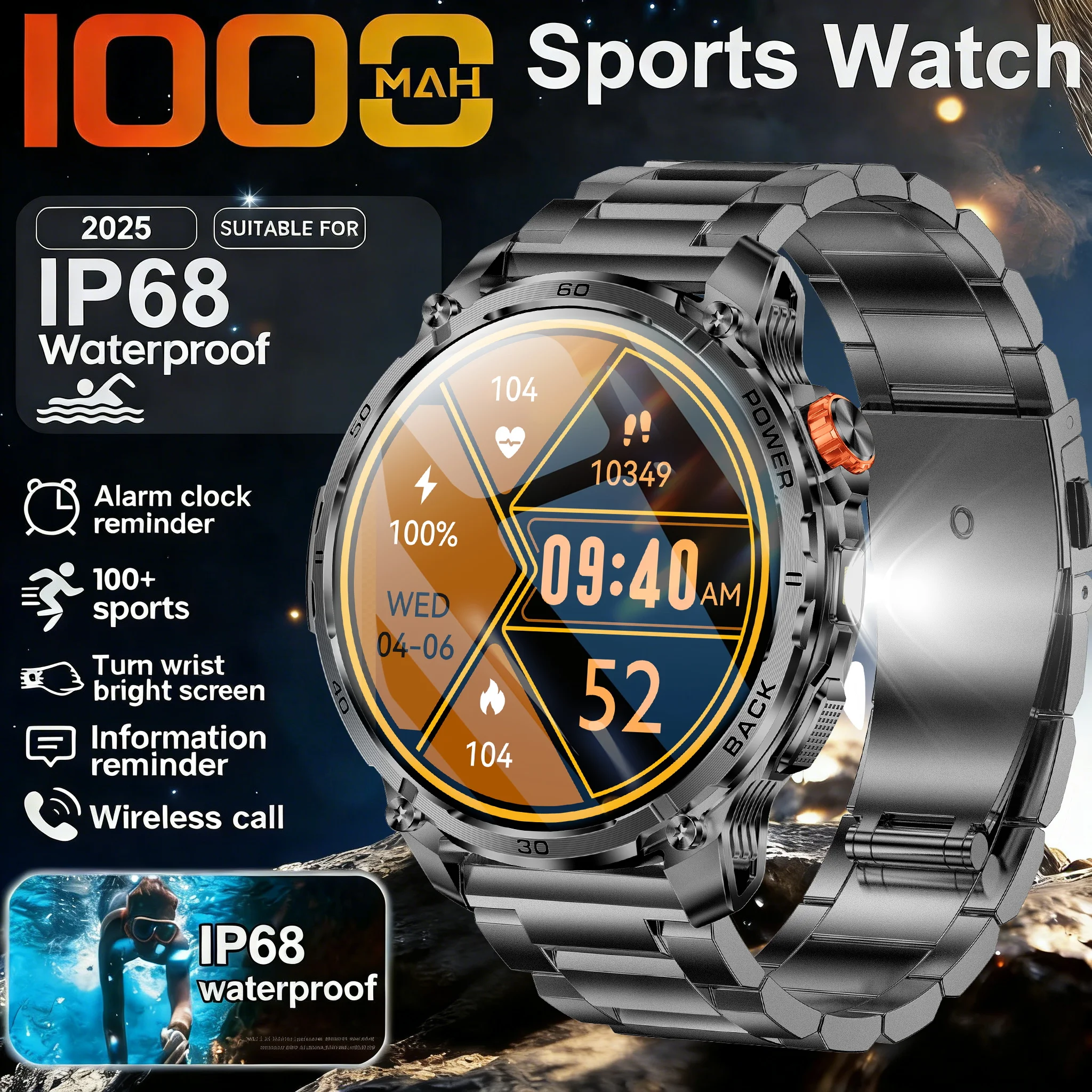 Новинка 2023 года, 1000 мАч, мужские военные умные часы, 1,7 дюйма, AMOLED-экран, двухдиапазонный компас, HD, Bluetooth-вызов, 3 атм, водонепроницаемый спортивный браслет
Новинка 2023 года, 1000 мАч, мужские военные умные часы, 1,7 дюйма, AMOLED-экран, двухдиапазонный компас, HD, Bluetooth-вызов, 3 атм, водонепроницаемый спортивный браслет