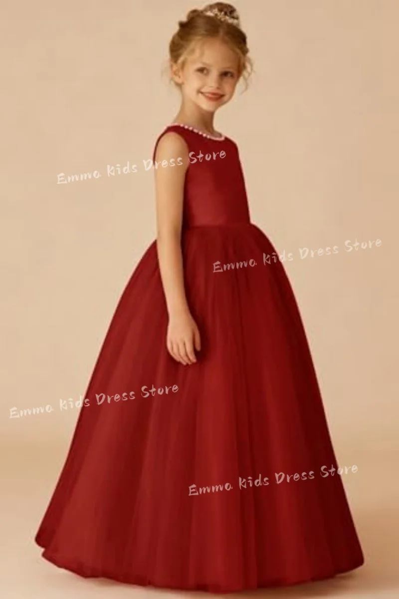 Round neck floral girls' flower girl dress Satin tulle First Communion dress Wedding party dress with pearls and bow
Round neck floral girls' flower girl dress Satin tulle First Communion dress Wedding party dress with pearls and bow