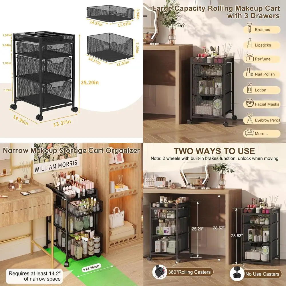 Black 3-Tier Rolling Makeup Cart Organizer with Cosmetics Display and Dividers for Skincare, Nail Polish, Perfume, Brushes, and
Black 3-Tier Rolling Makeup Cart Organizer with Cosmetics Display and Dividers for Skincare, Nail Polish, Perfume, Brushes, and