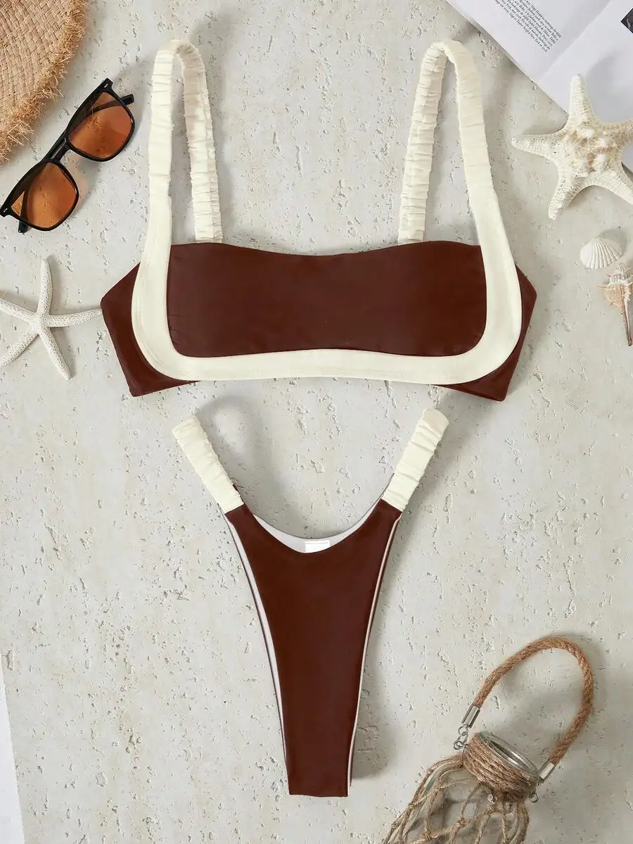 Color Block Womens Bikini Set Summer Beach Vacation Brown
Color Block Womens Bikini Set Summer Beach Vacation Brown