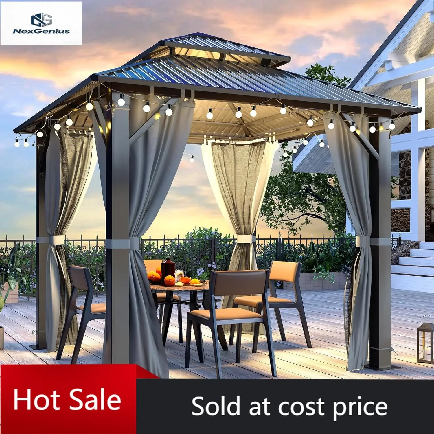 8.5'x8.5' Hardtop Gazebo, Outdoor Double Roof Galvanized Steel Gazebo, Aluminum Frame Permanent Pavilion with Curtains & Netting
8.5'x8.5' Hardtop Gazebo, Outdoor Double Roof Galvanized Steel Gazebo, Aluminum Frame Permanent Pavilion with Curtains & Netting