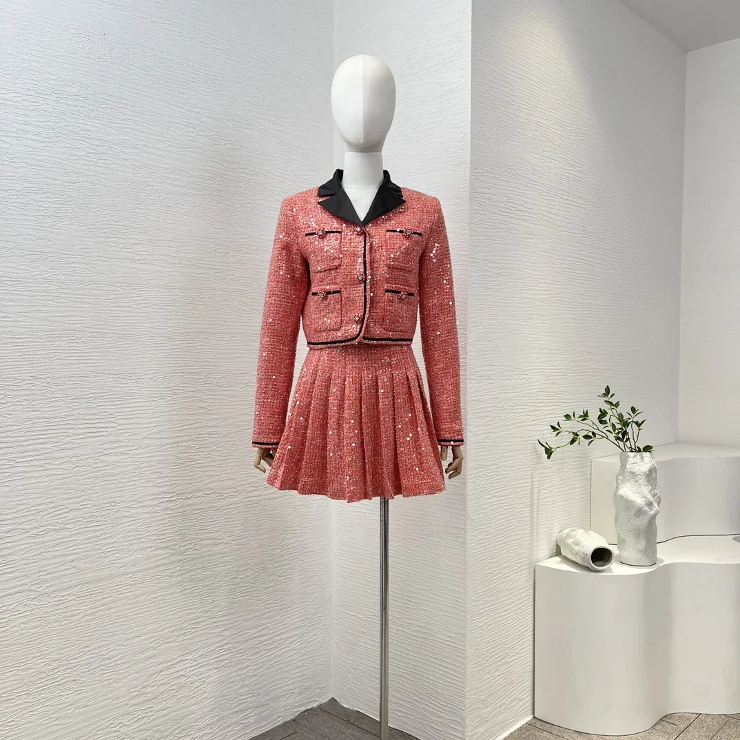 New Collection Pink Long Sleeve Pockets Jacket Tops and Ruched Pleat High Quality Women Mini Skirt Set
New Collection Pink Long Sleeve Pockets Jacket Tops and Ruched Pleat High Quality Women Mini Skirt Set