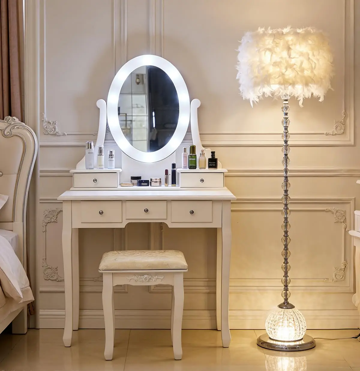 #White Vanity Set Lighted Mirror Drawers Makeup Desk
#White Vanity Set Lighted Mirror Drawers Makeup Desk