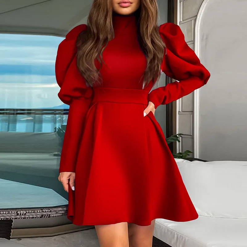 Elegant Turtleneck Solid A-Line Mini Dress Women Spring Fashion Slim Office Lady Dress Autumn Puff Long Sleeve Female Boho Dress
Elegant Turtleneck Solid A-Line Mini Dress Women Spring Fashion Slim Office Lady Dress Autumn Puff Long Sleeve Female Boho Dress