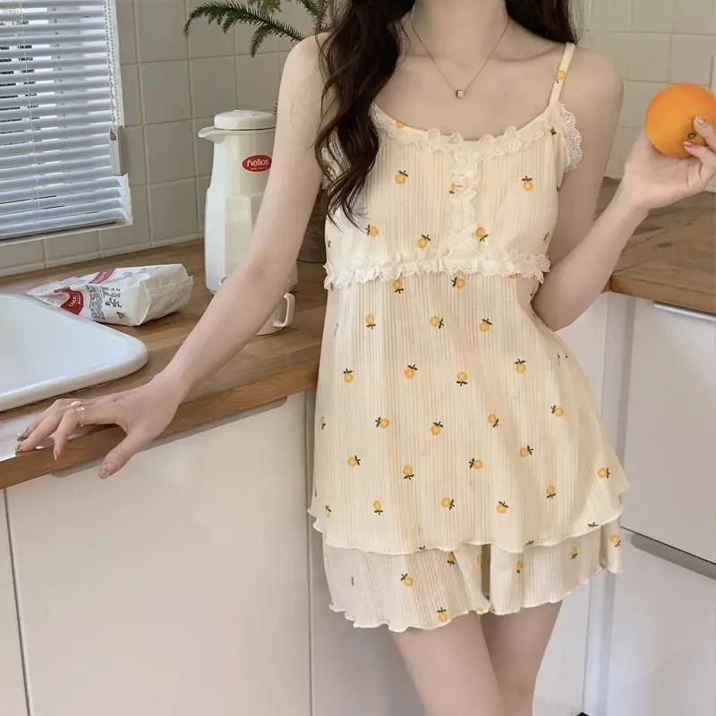 Cute Printed Pajama Sets Women's Summer Suspender Korean New Home Clothing Nightgown Pajamas Shorts Trousers Sexy Pyjama Set Pjs
Cute Printed Pajama Sets Women's Summer Suspender Korean New Home Clothing Nightgown Pajamas Shorts Trousers Sexy Pyjama Set Pjs