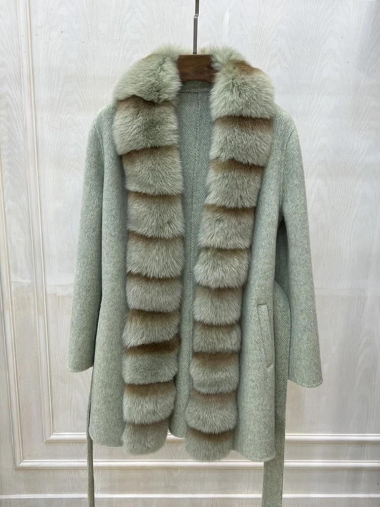 2023 New Fashion Women Winter Wool Cashmere Coat Jacket Ladies Real Fox Fur Collar Long Belt Slim Elegant Outerwear Female
2023 New Fashion Women Winter Wool Cashmere Coat Jacket Ladies Real Fox Fur Collar Long Belt Slim Elegant Outerwear Female