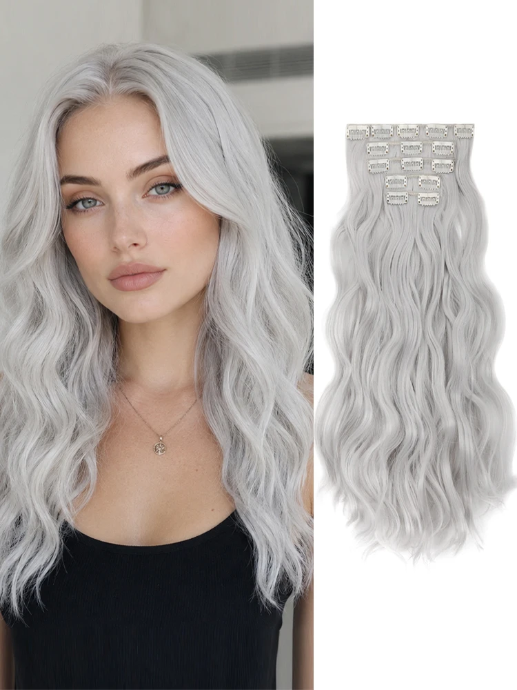 Sliver Clip in Hair Extensions for Women - 5 Pcs Synthetic Hair Thick Double Weft Long Wavy Soft Well Hair Extension Water Wavy
Sliver Clip in Hair Extensions for Women - 5 Pcs Synthetic Hair Thick Double Weft Long Wavy Soft Well Hair Extension Water Wavy