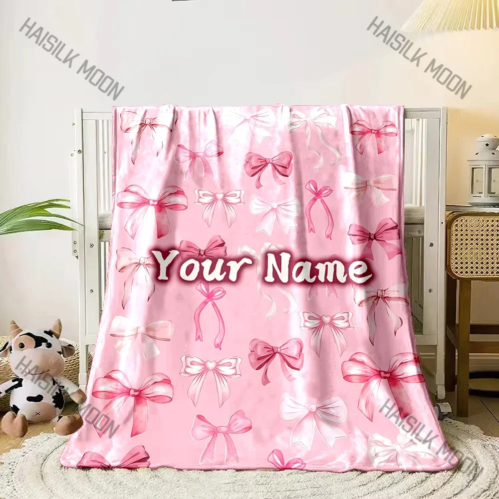 Personalized Light Pink Bow Print Flannel Throw Blanket Soft Warm Plush for Couch Bed Travel Camping Living Room Use
Personalized Light Pink Bow Print Flannel Throw Blanket Soft Warm Plush for Couch Bed Travel Camping Living Room Use