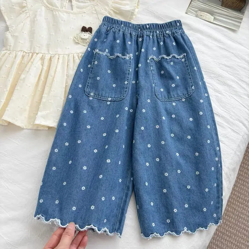 Girls Summer Thin Denim Jeans Elastic Waist Floral Print Loose Wide Leg Cropped Pants Children Girls Denim Pants Girls Clothes
Girls Summer Thin Denim Jeans Elastic Waist Floral Print Loose Wide Leg Cropped Pants Children Girls Denim Pants Girls Clothes