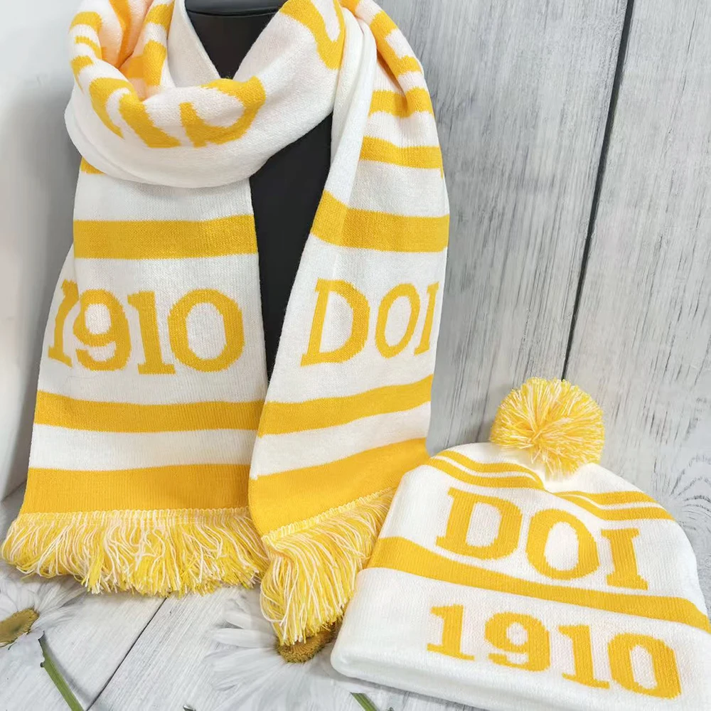 DOI Greek Letter 1910 Sorority sisters Party Winter White Yellow Scarf Hat Set
DOI Greek Letter 1910 Sorority sisters Party Winter White Yellow Scarf Hat Set