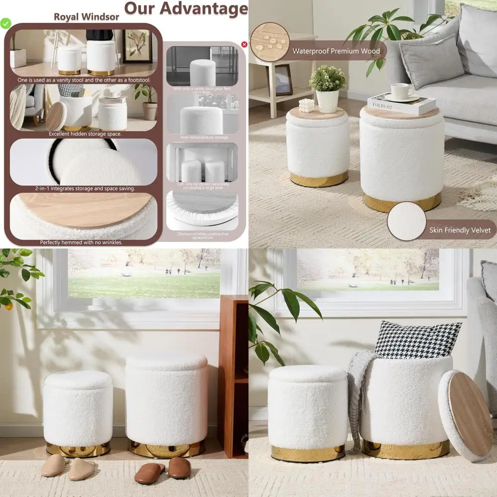 Round Storage Ottoman Set of 2, Bedroom Vanity Stool with Storage, Gold-Tone Ottoman Coffee Table, Small White Living Room Footr
Round Storage Ottoman Set of 2, Bedroom Vanity Stool with Storage, Gold-Tone Ottoman Coffee Table, Small White Living Room Footr