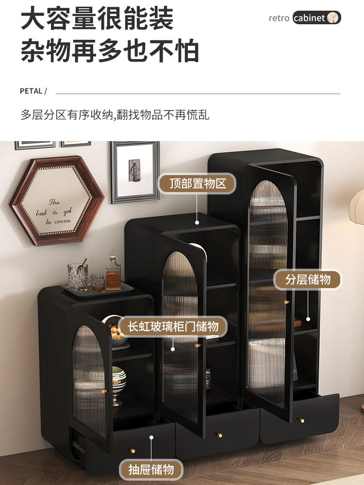 Black retro medieval glass side cabinet wine cabinet display, next to the wall household living room narrow vertical cabinet TV
Black retro medieval glass side cabinet wine cabinet display, next to the wall household living room narrow vertical cabinet TV