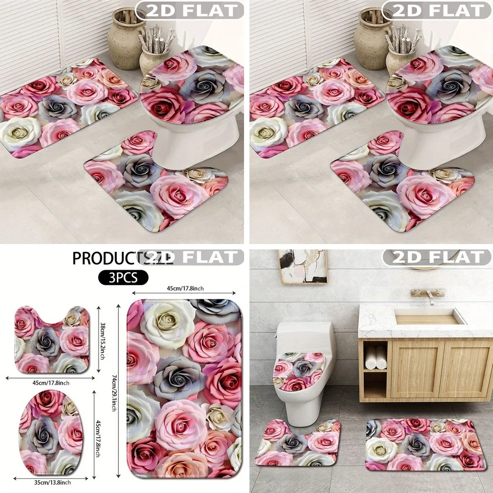 2D Flat 3pcs Bathroom Rug Set Pink Rose Floral Print Non-Slip Washable Bath Mats Set for Bathroom Kitchen Bedroom Decor
2D Flat 3pcs Bathroom Rug Set Pink Rose Floral Print Non-Slip Washable Bath Mats Set for Bathroom Kitchen Bedroom Decor