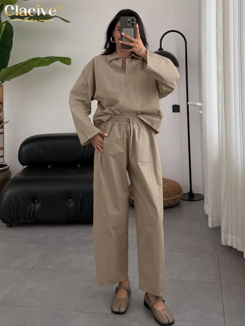 Clacive Fashion Loose Khaki Cotton Women's Two Pieces Set 2025 Elegant Long Sleeve Shirt With High Waist Wide Pants Set Female
Clacive Fashion Loose Khaki Cotton Women's Two Pieces Set 2025 Elegant Long Sleeve Shirt With High Waist Wide Pants Set Female