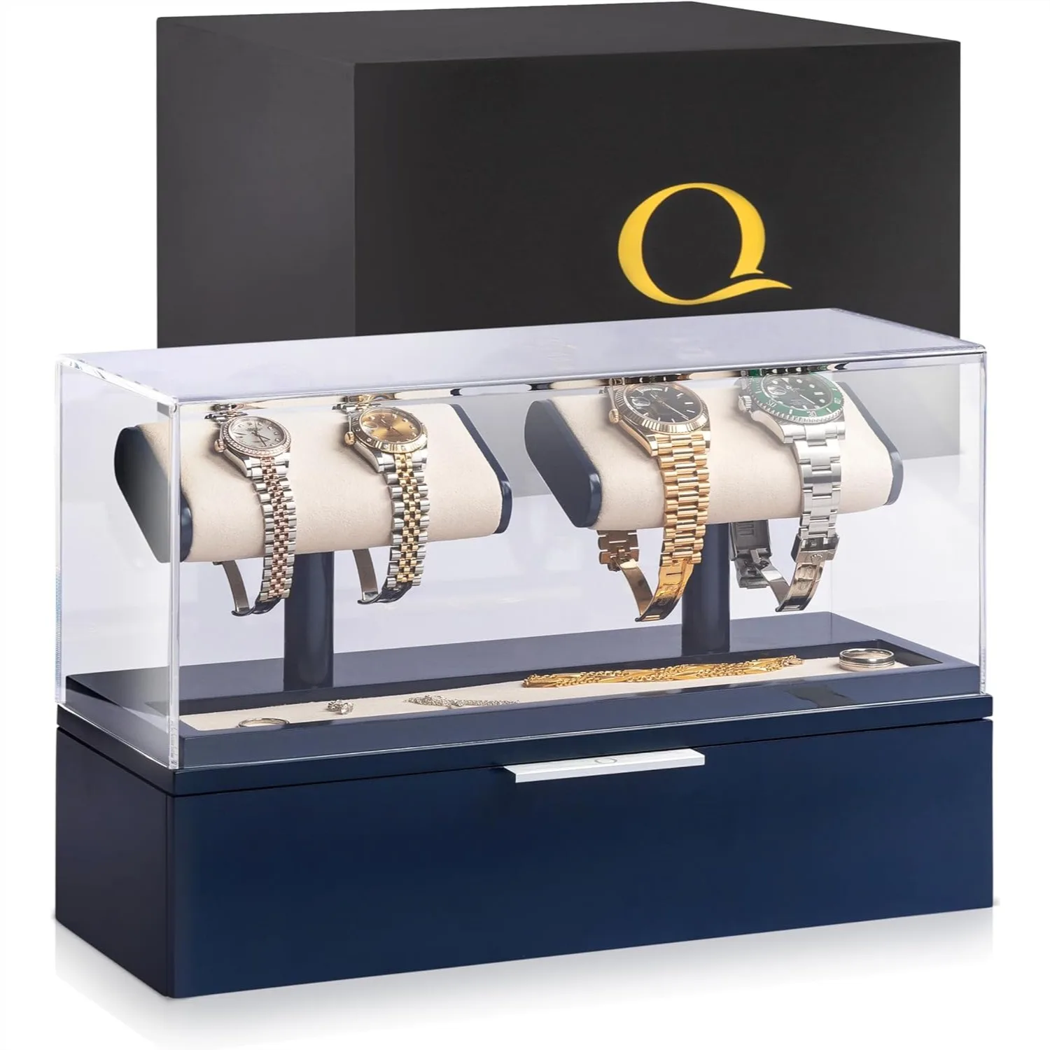 Acrylic Watch Display Case for 2 or 4 Watches with Jewelry Valet Tray and Drawer
Acrylic Watch Display Case for 2 or 4 Watches with Jewelry Valet Tray and Drawer