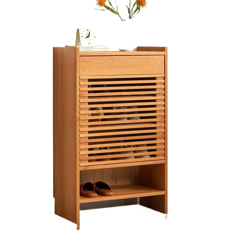 Nordic simple Japanese solid wood shoe cabinet, modern North American cherry wood grid door entrance cabinet
Nordic simple Japanese solid wood shoe cabinet, modern North American cherry wood grid door entrance cabinet