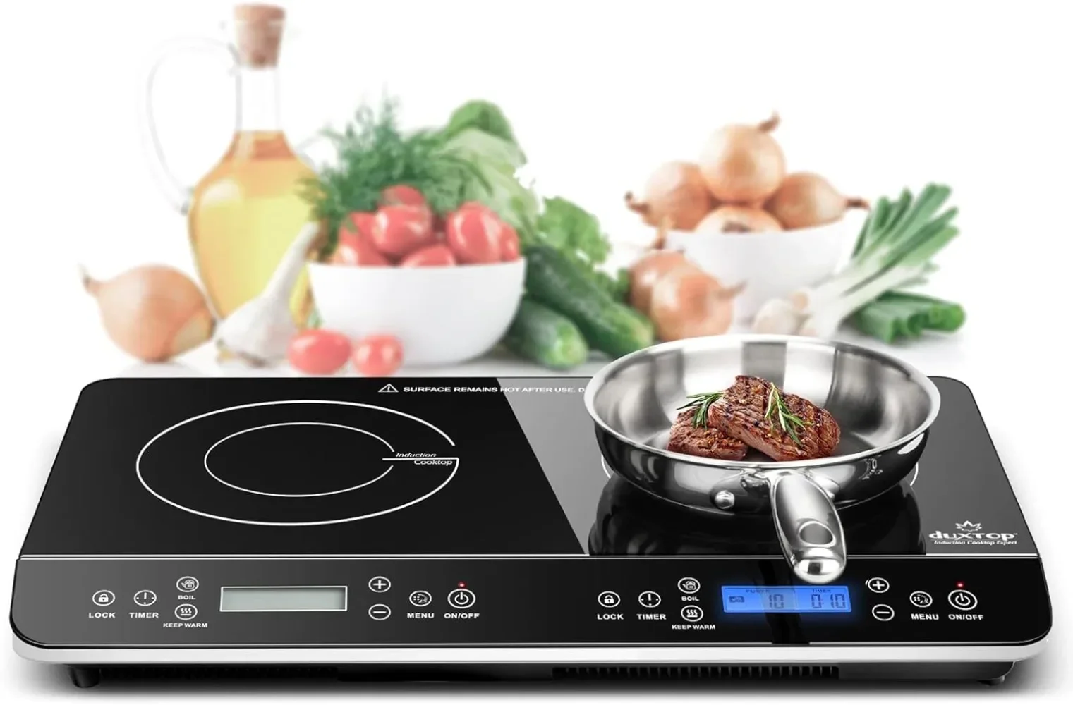 Duxtop LCD Portable Double Induction Cooktop 1800W Digital Electric Countertop Burner Sensor Touch Stove, 9620LS/BT-350DZ
Duxtop LCD Portable Double Induction Cooktop 1800W Digital Electric Countertop Burner Sensor Touch Stove, 9620LS/BT-350DZ