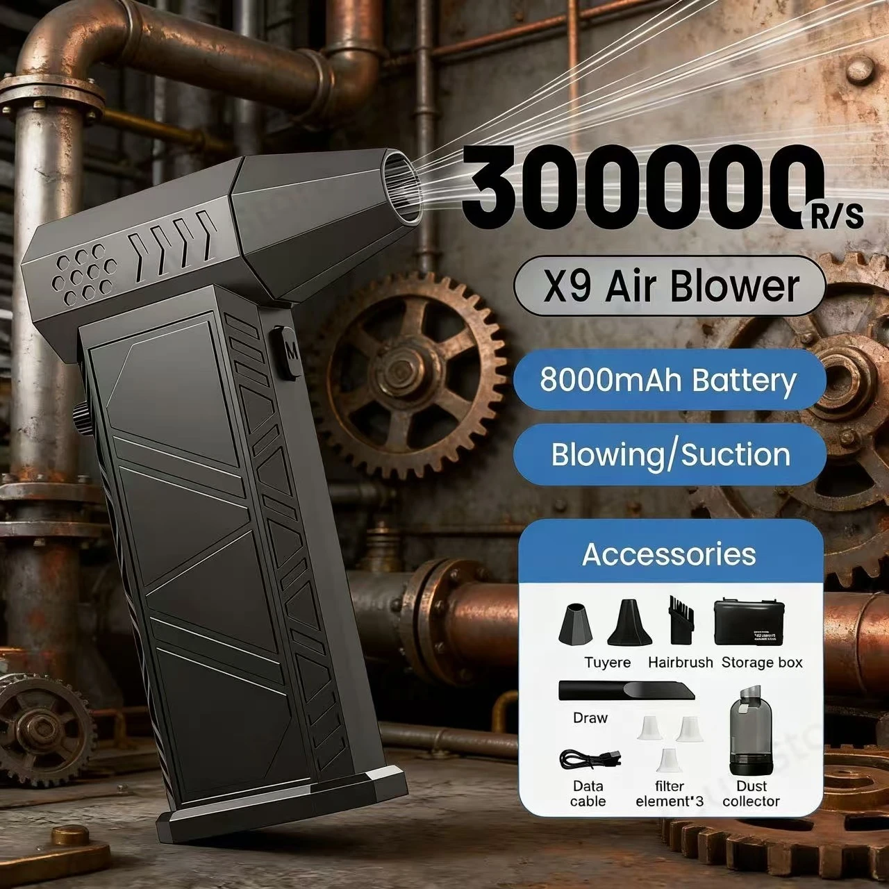 Бесщеточный турбоструйный фен X9, мощная скорость ветра 300 000 об/мин, специально для очистки пыли компьютеров, клавиатур, дома и автомобиля
Бесщеточный турбоструйный фен X9, мощная скорость ветра 300 000 об/мин, специально для очистки пыли компьютеров, клавиатур, дома и автомобиля