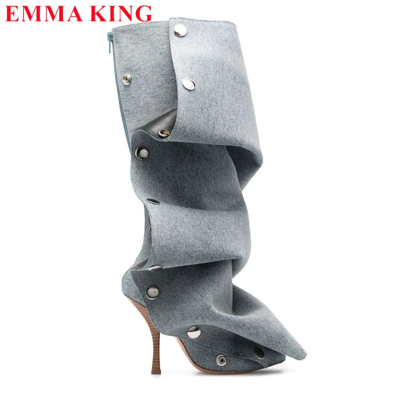 New Womens Patchwork Pleated Rivet Knee High Boots Designer High Heels Pointed Toe Long Women Boots Punk Two Pieces Party Shoes
New Womens Patchwork Pleated Rivet Knee High Boots Designer High Heels Pointed Toe Long Women Boots Punk Two Pieces Party Shoes