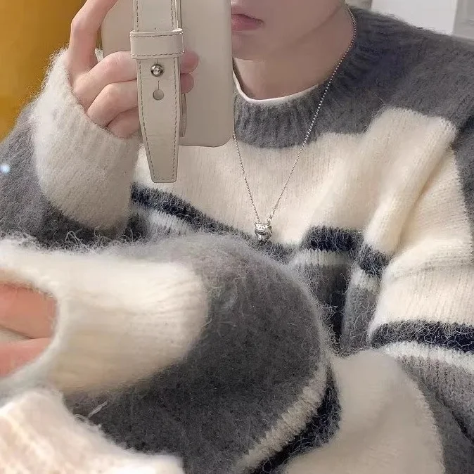 American Sle Striped Sweater Casual Loose Teenage Men's Knitted Coat Lazy Sle Polyester Fiber round Ne Long Sve
American Sle Striped Sweater Casual Loose Teenage Men's Knitted Coat Lazy Sle Polyester Fiber round Ne Long Sve