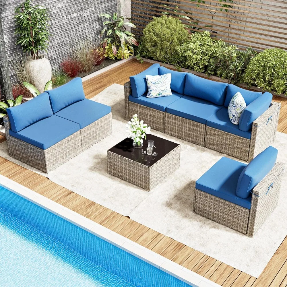 7 Pieces Outdoor Patio Furniture Set, Modular Patio Conversation Sets for Garden, Poolside, Grey Garden Furniture Sets
7 Pieces Outdoor Patio Furniture Set, Modular Patio Conversation Sets for Garden, Poolside, Grey Garden Furniture Sets