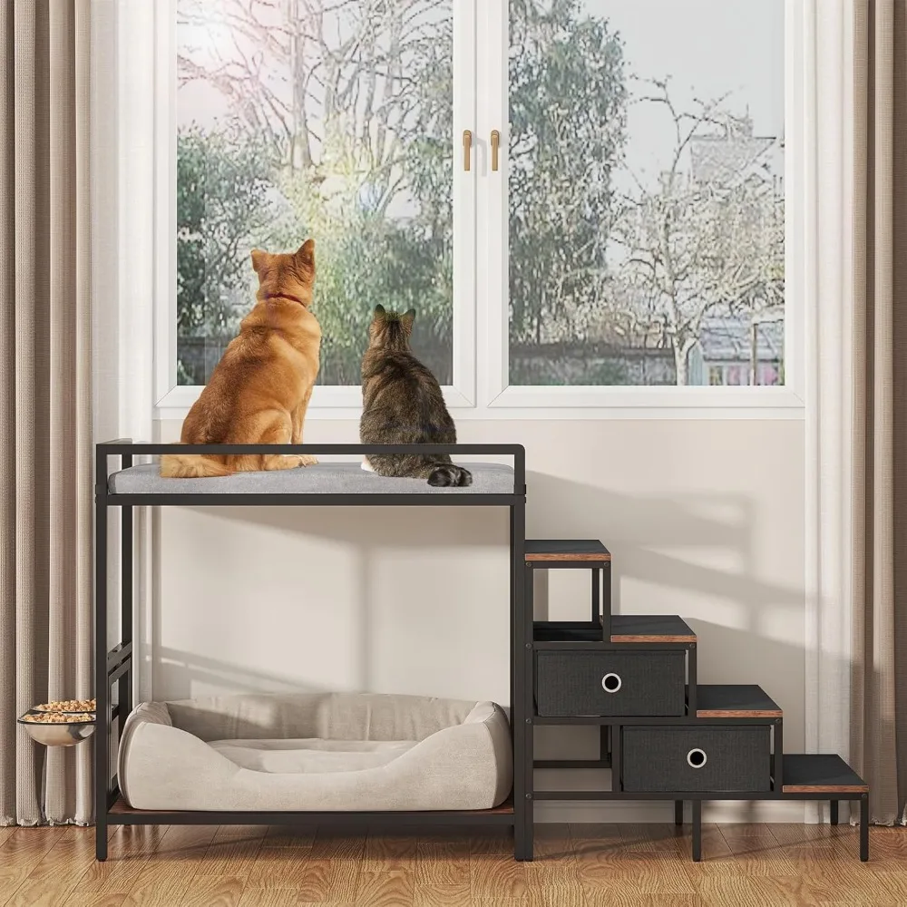 Dog/Cat Window Perch with 4 Steps Stair and Large Drawers, Pet Bunk Bed with 360° & Adjustable Raised Feeder
Dog/Cat Window Perch with 4 Steps Stair and Large Drawers, Pet Bunk Bed with 360° & Adjustable Raised Feeder