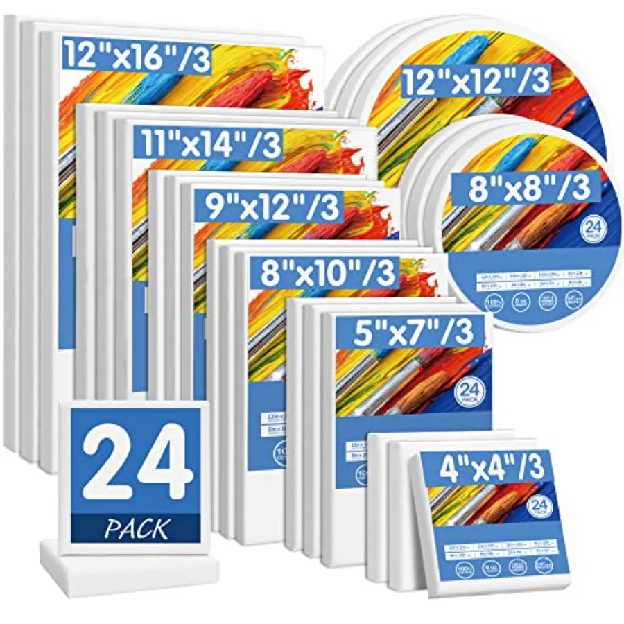 Pack Stretched Canvases, Multi Pack - 4x4, 5x7, 8x, 9x, 11x14, x16, Round Canvas x, 8x8 3 of Each,0% Cotton, Primed Canvases fo
Pack Stretched Canvases, Multi Pack - 4x4, 5x7, 8x, 9x, 11x14, x16, Round Canvas x, 8x8 3 of Each,0% Cotton, Primed Canvases fo