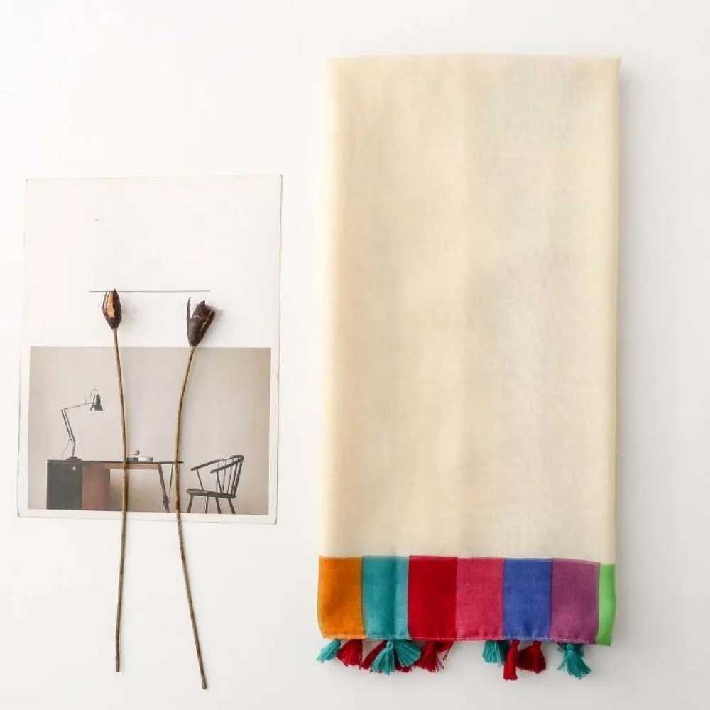 Fringe Pashmina Rainbow-Border Linen Scarf Color-Block Lightweight Summer Shawl Tasseled Breathable Sunscreen Sarong Beachgoers
Fringe Pashmina Rainbow-Border Linen Scarf Color-Block Lightweight Summer Shawl Tasseled Breathable Sunscreen Sarong Beachgoers