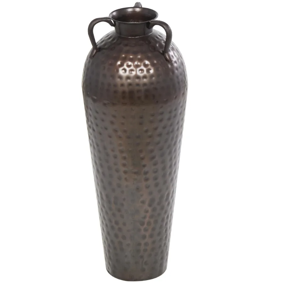 28" Tall Floor Mediterranean Style Brown Metal Vase with Hammered Details and Handles
28" Tall Floor Mediterranean Style Brown Metal Vase with Hammered Details and Handles