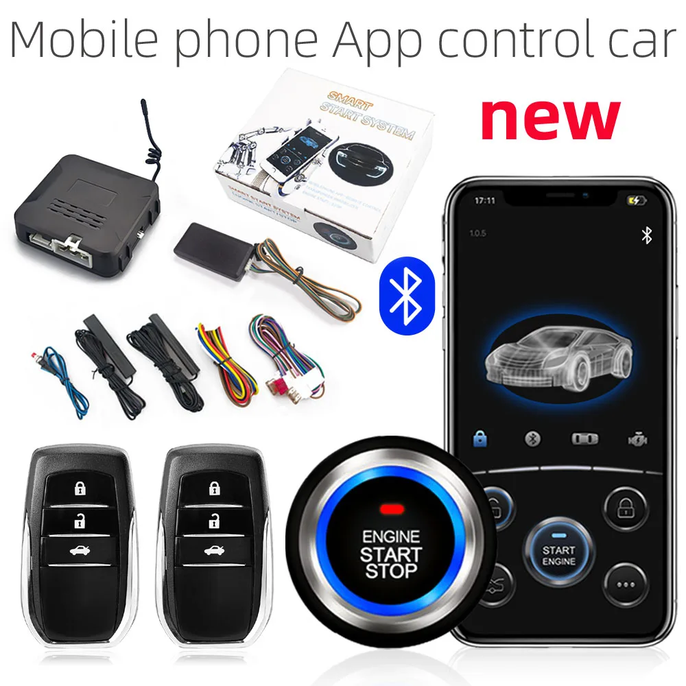 Smart BT Phone APP Control for PKE Keyless Entry Engine Start Alarm System Push Button Remote Start Stop Auto Anti-theft System