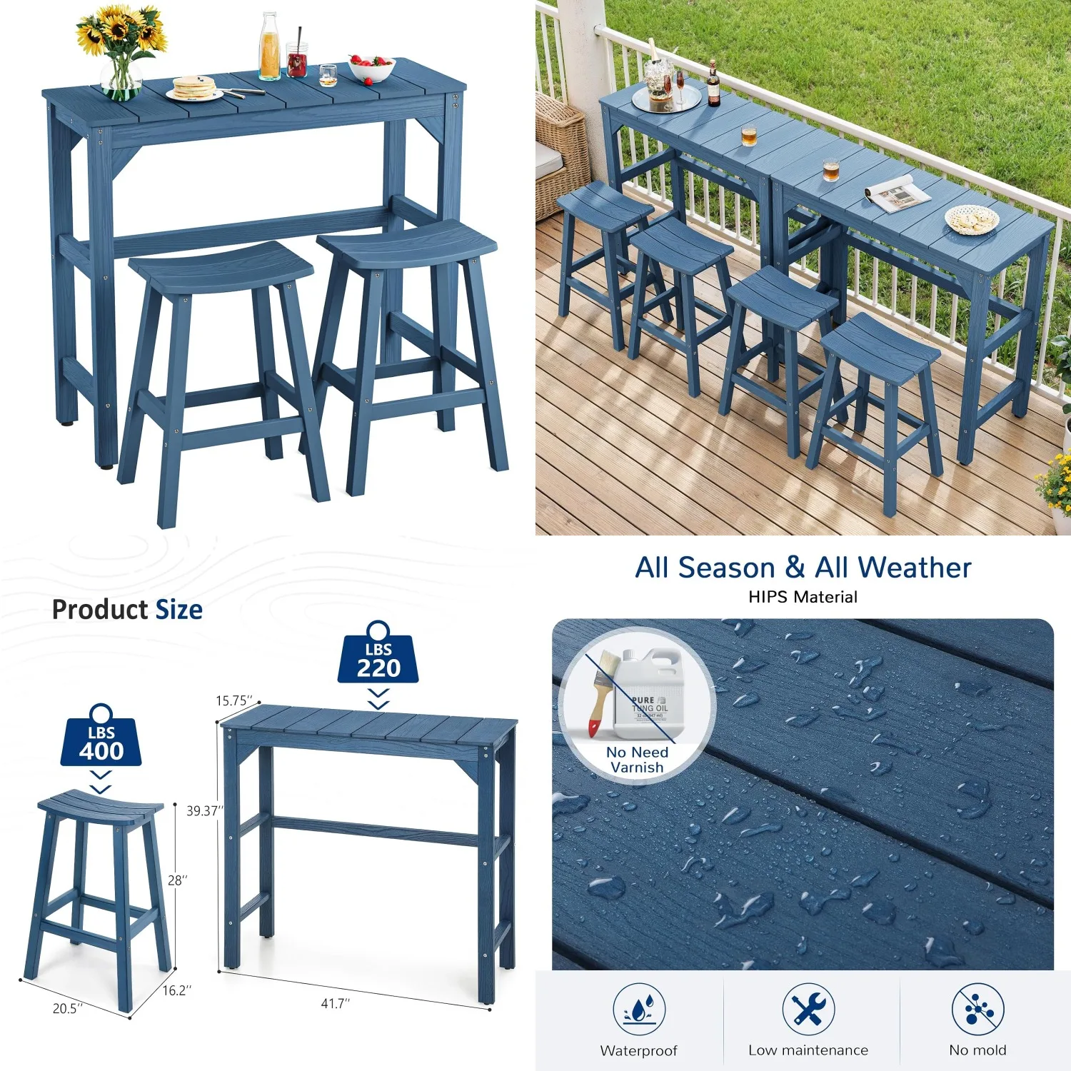 42in Patio Bar Table & 2 Stools Set Weatherproof Outdoor Garden Poolside Customized
42in Patio Bar Table & 2 Stools Set Weatherproof Outdoor Garden Poolside Customized