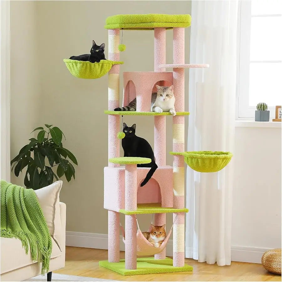 PAWZ Road Tall Cat Tower, 70 Inch Cat Tree with Hammock, 5 Scratching Posts, 2 Condos and a Large Top Perches for Large Cats-Pin
PAWZ Road Tall Cat Tower, 70 Inch Cat Tree with Hammock, 5 Scratching Posts, 2 Condos and a Large Top Perches for Large Cats-Pin